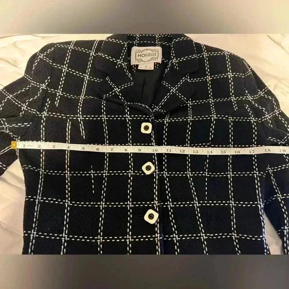 Women Moiselle Vintage Black Plaid Blazer/ Jacket- Wool - Picture 9 of 13
